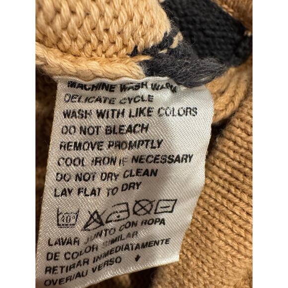 Vintage 90s Lizsport Tan Gray Argyle Knit Cotton Cardigan Sweater Large - Picture 9 of 9